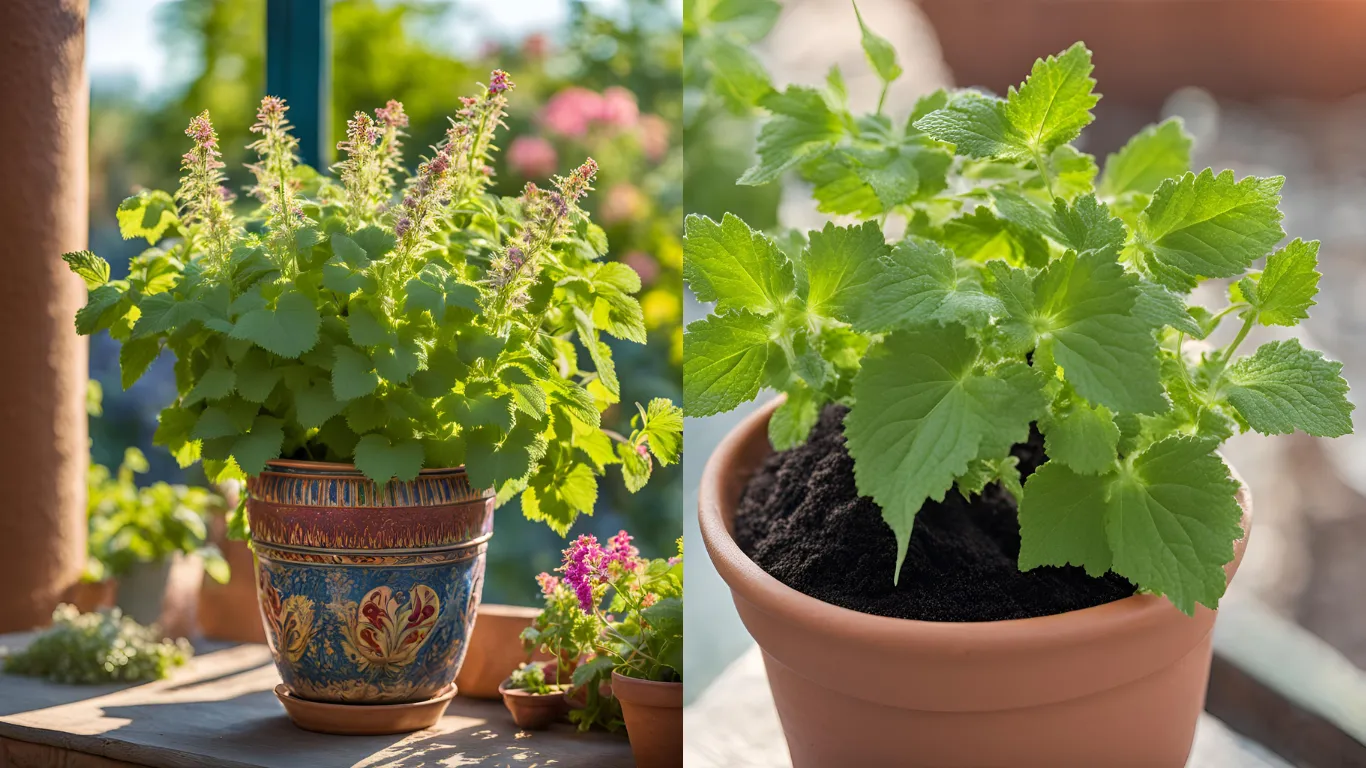 Catnip plant in a balcony pot