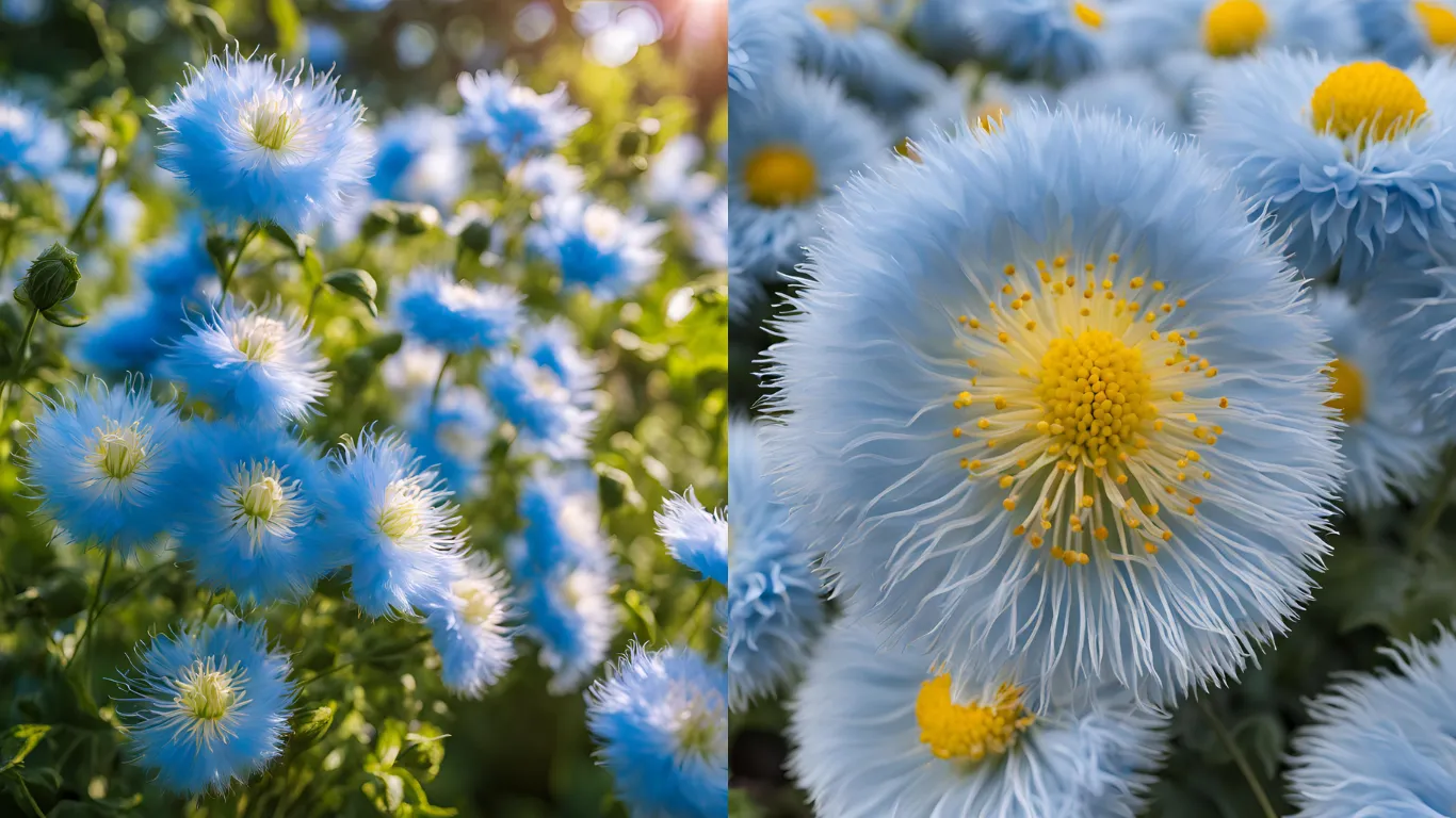 Floss flowers with fluffy blue blooms