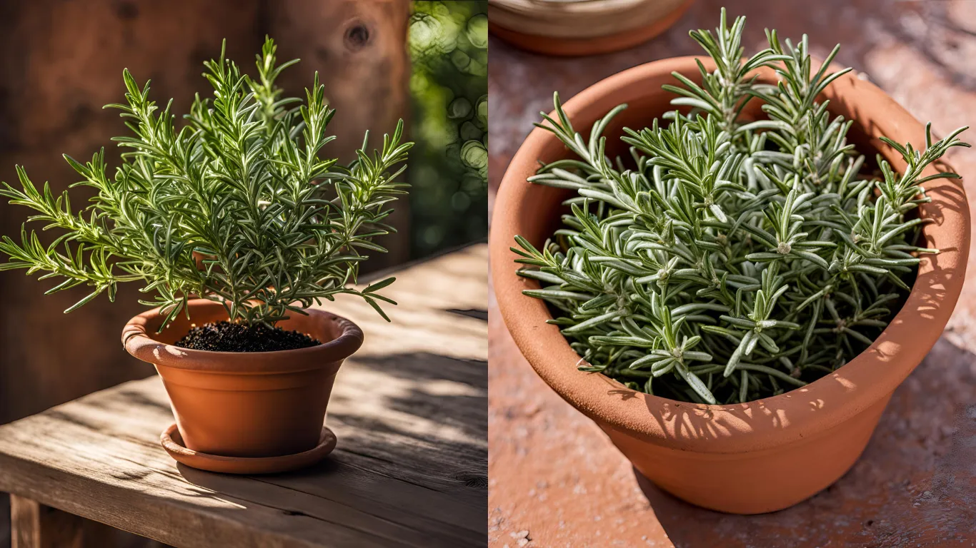 A rosemary plant in a terracotta pot